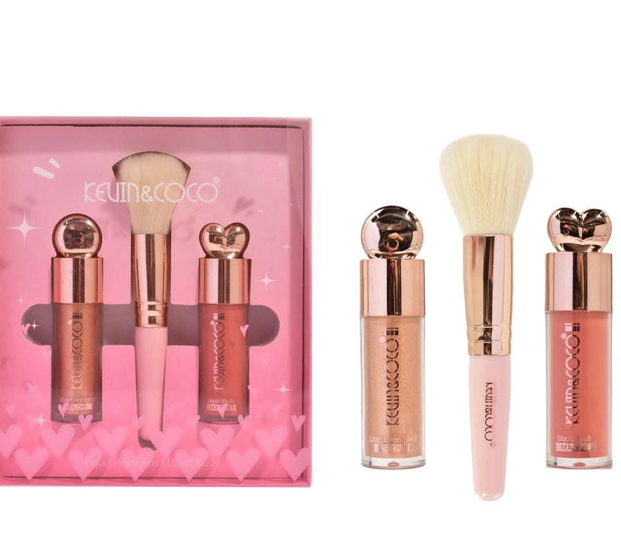  KEVIN Y COCO KIT  RUBOR ILUMINADOR Y BROCHA