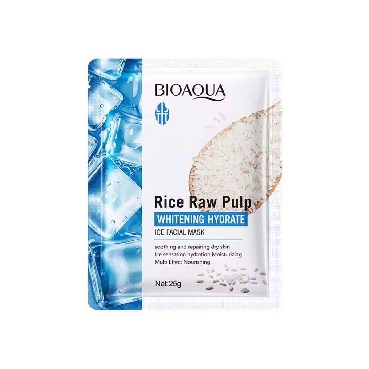 MASCARILLA FACIAL EN VELO  DE ARROZ Y HIELO BIOAQUA 